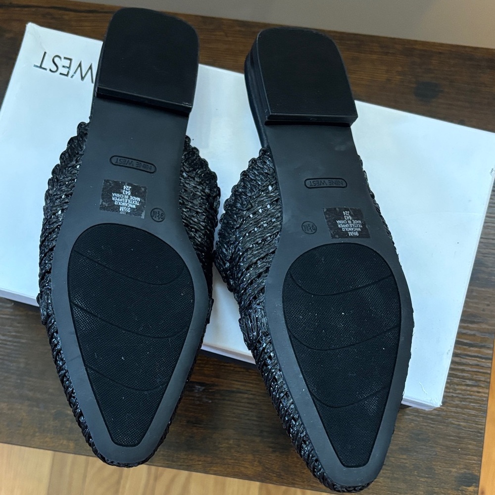 Nine West Black Woven Pointed Slip-On Mules - Picture 3 of 4